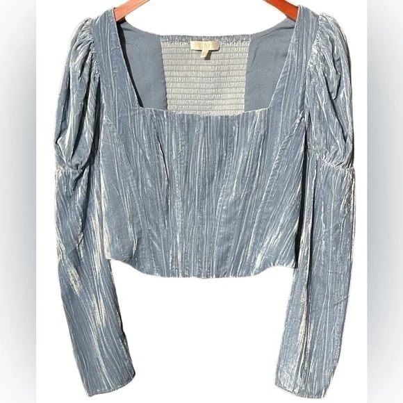 Wayf Velvet Bustier Corset Top Juliet Sleeves in Color Slate Womens Size Medium - Picture 7 of 16